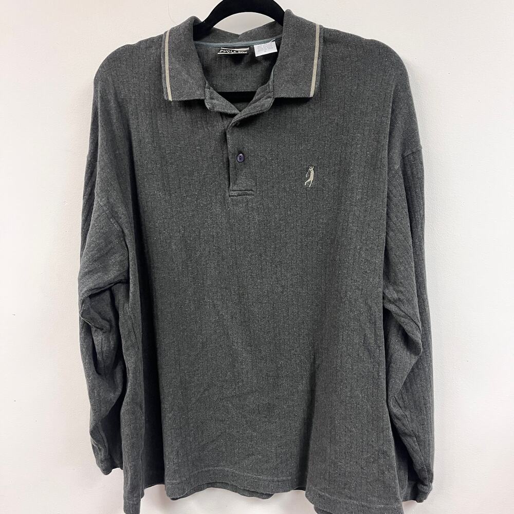 Men's vintage 90;s Bugle Boy long sleeve polo shirt gray ribbed 100% cotton